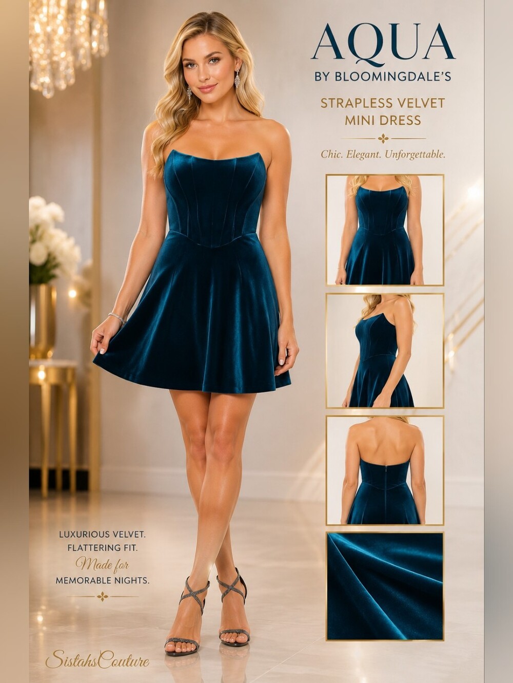 AQUA by Bloomingdale's | Strapless Velvet Mini Dress - Teal